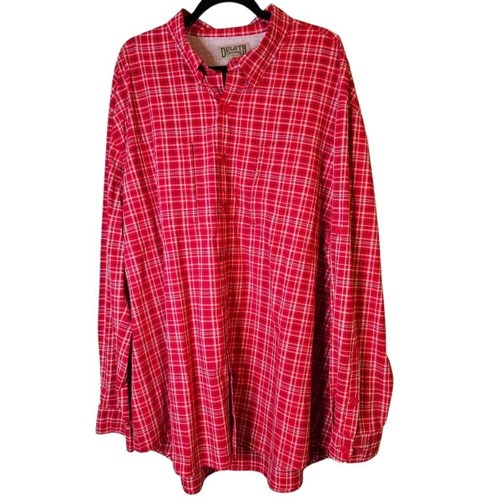 Duluth Trading  mens red plaid button down shirt.  2XLT. #936